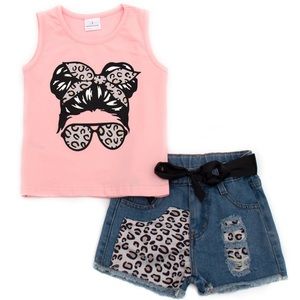 NWT- Girls size (3T) pink tank denim shorts set